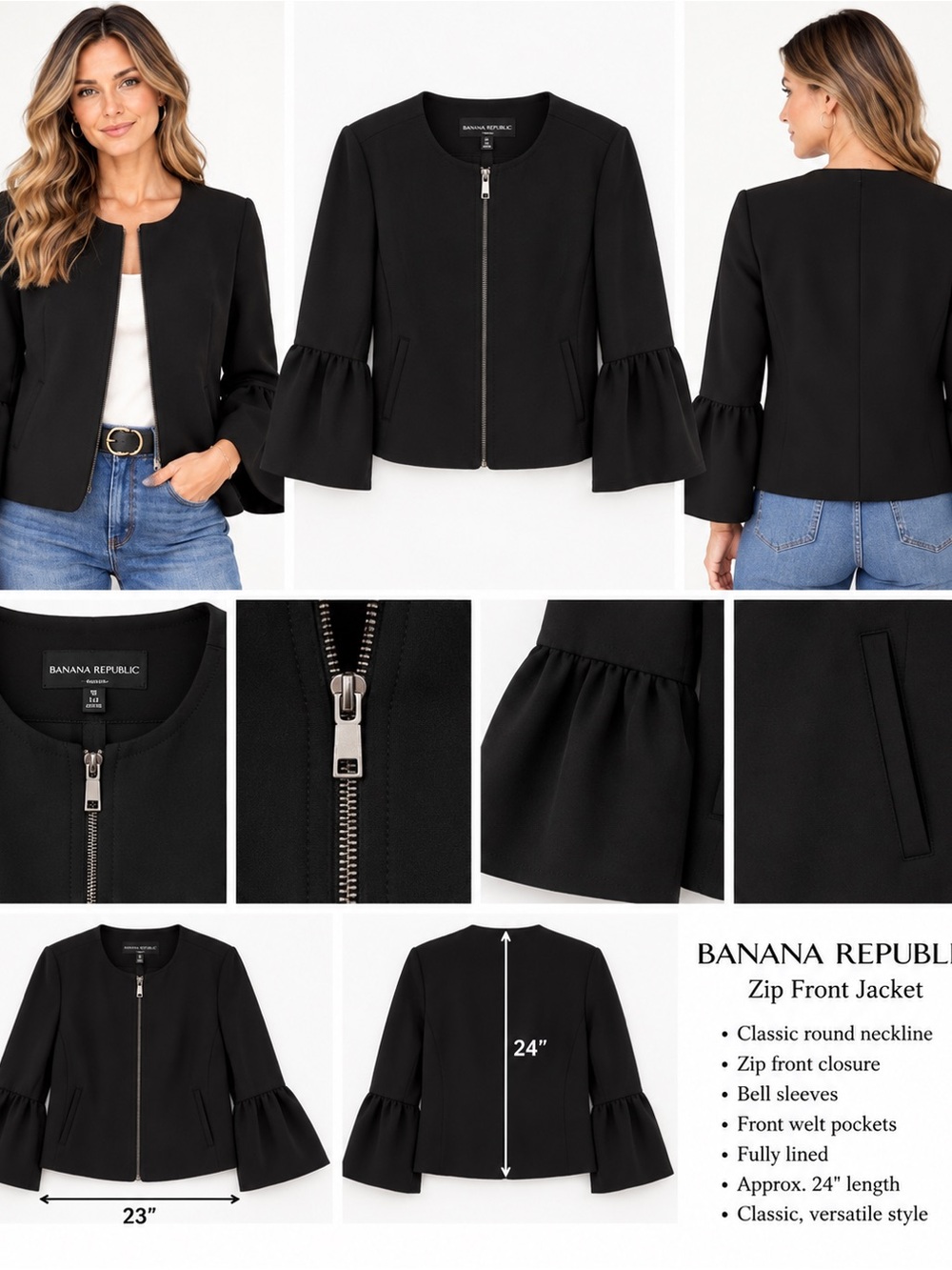 Banana Republic Black Ruffle-Sleeve Blazer